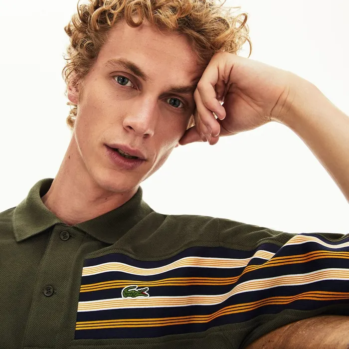 Polos Lacoste Mens L1212 OffCenter Stripe Cotton Piqu Polo Khaki Green Shop Online Polos Lacoste Mens L1212 OffCenter Stripe Cotton Piqu Polo Khaki Green Shop Online
