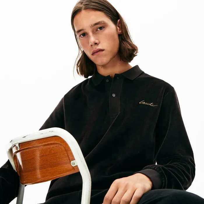 Polos Lacoste Mens LIVE Classic Fit Velvet Polo Shirt Black Cheap On Sale