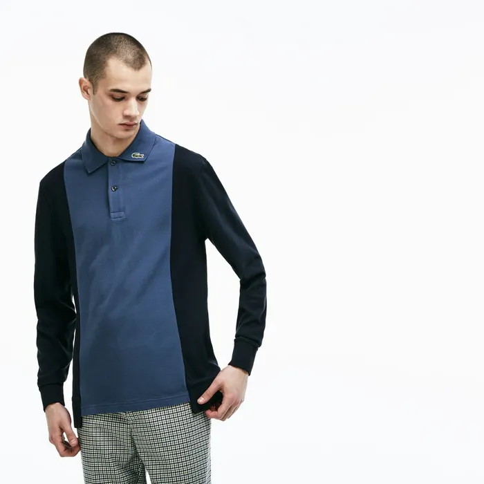 Polos Lacoste Mens LIVE Regular Fit Colorblock Piqu Polo Blue Near Me