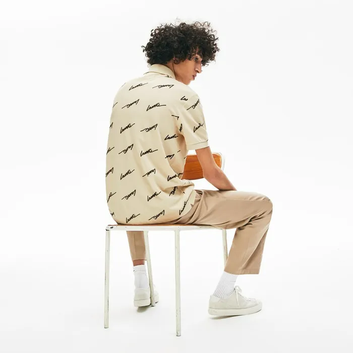 Polos Lacoste Mens LIVE Standard Fit Print Cotton Piqu Polo Shirt Beige Near Me
