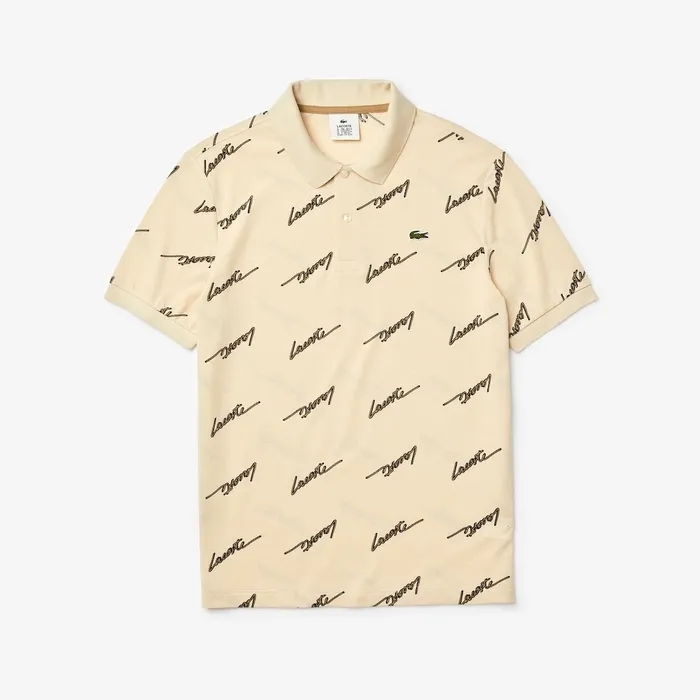Polos Lacoste Mens LIVE Standard Fit Print Cotton Piqu Polo Shirt Beige Near Me