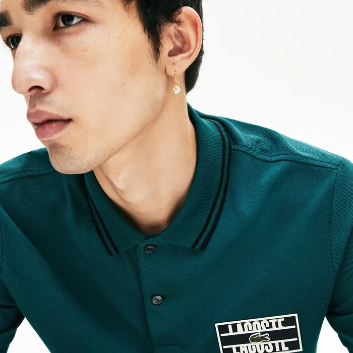 Polos Lacoste Mens LIVE StripedCollar Cotton Piqu Polo Shirt GreenBlack Online Store Polos Lacoste Mens LIVE StripedCollar Cotton Piqu Polo Shirt GreenBlack Online Store