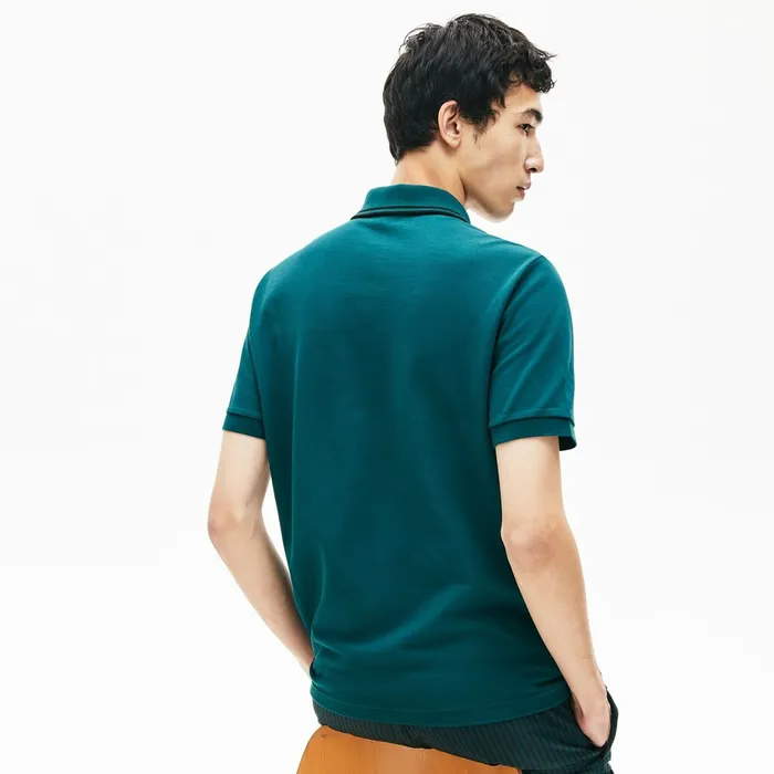 Polos Lacoste Mens LIVE StripedCollar Cotton Piqu Polo Shirt GreenBlack Online Store