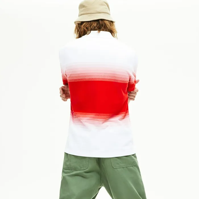 Polos Lacoste Mens Made in France Cotton Piqu Regular Fit Polo Shirt WhiteRed For Sale