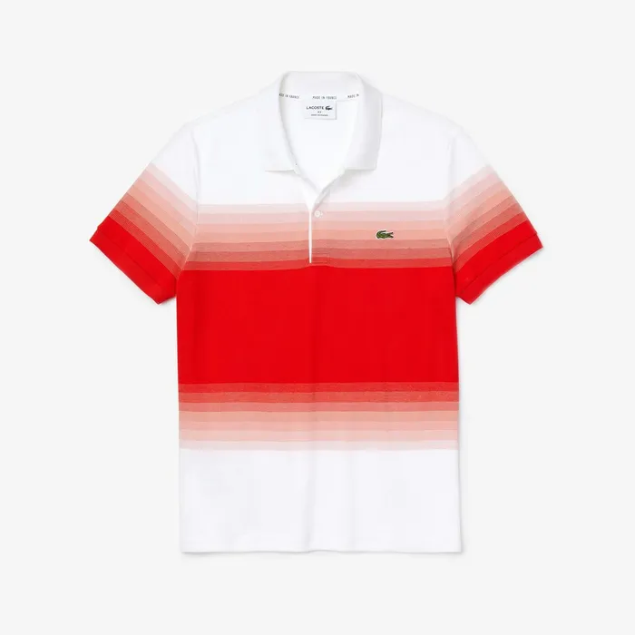 Polos Lacoste Mens Made in France Cotton Piqu Regular Fit Polo Shirt WhiteRed For Sale