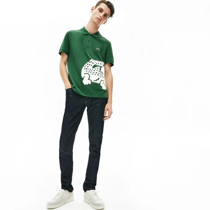Polos Lacoste Mens Oversized Crocodile Print Polo Shirt Green Outlet