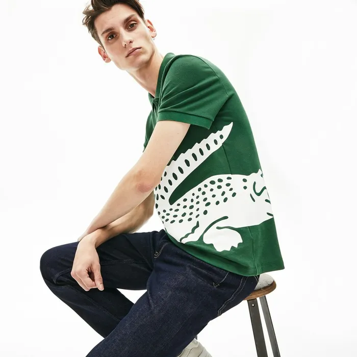 Polos Lacoste Mens Oversized Crocodile Print Polo Shirt Green Outlet