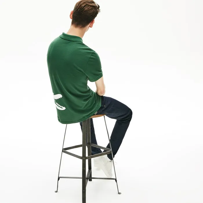 Polos Lacoste Mens Oversized Crocodile Print Polo Shirt Green Outlet
