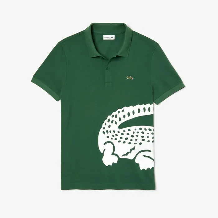 Polos Lacoste Mens Oversized Crocodile Print Polo Shirt Green Outlet