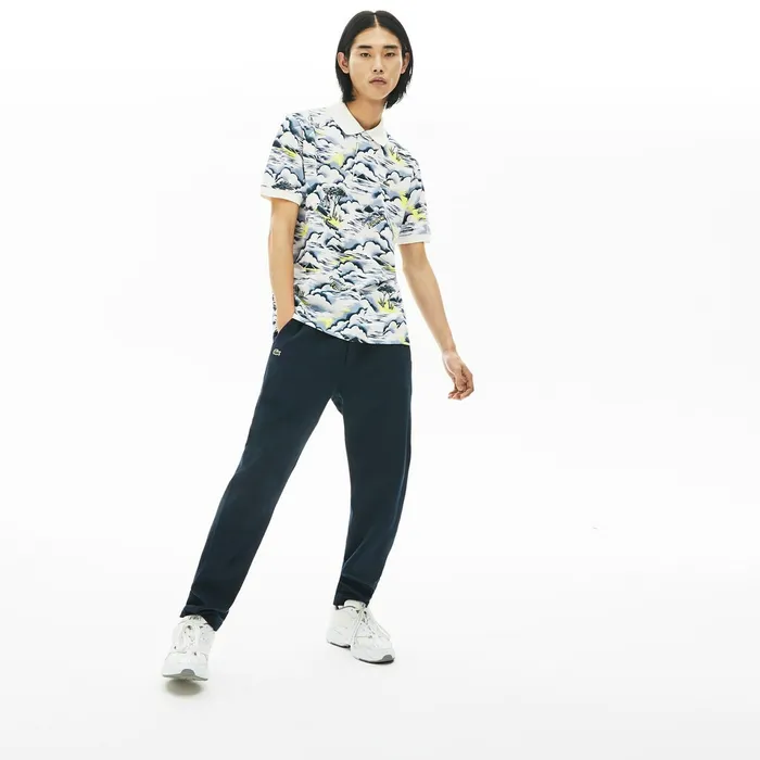 Polos Lacoste Mens Print Cotton Piqu Classic Fit Polo Shirt PurpleYellowWhite For Sale Online