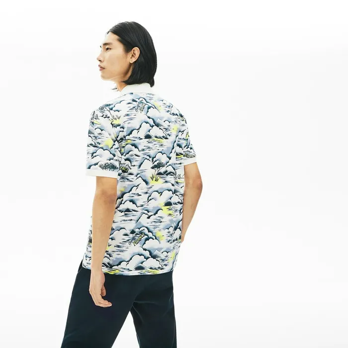 Polos Lacoste Mens Print Cotton Piqu Classic Fit Polo Shirt PurpleYellowWhite For Sale Online