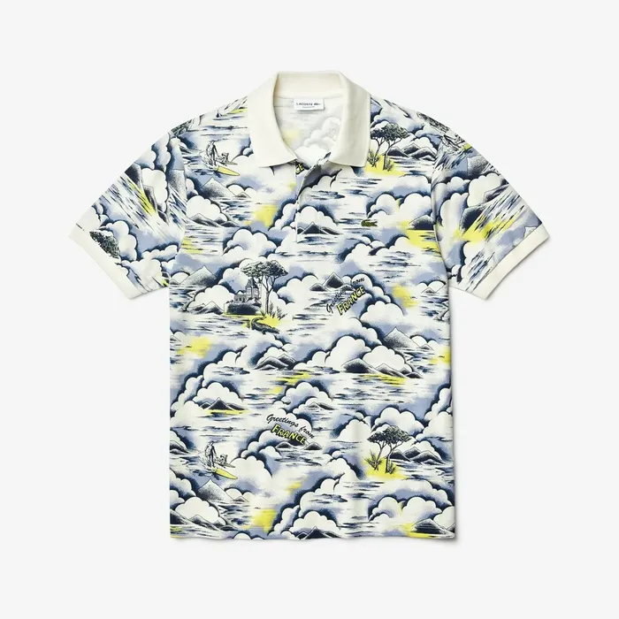 Polos Lacoste Mens Print Cotton Piqu Classic Fit Polo Shirt PurpleYellowWhite For Sale Online
