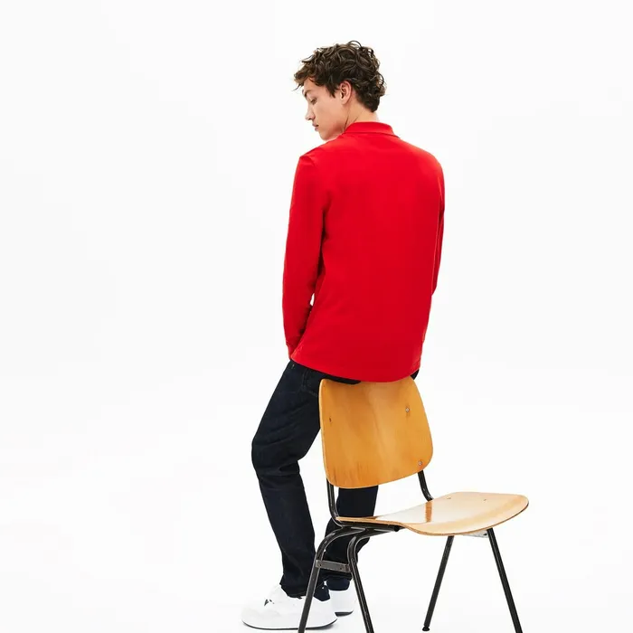 Polos Lacoste Mens Regular Fit Croco Magic Long Sleeve Polo Red Near Me