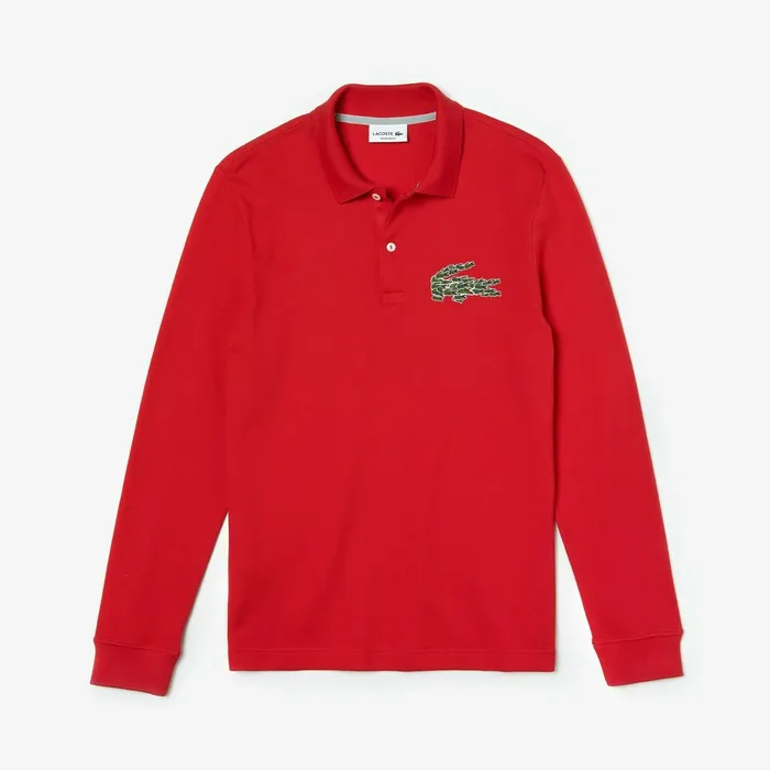 Polos Lacoste Mens Regular Fit Croco Magic Long Sleeve Polo Red Near Me