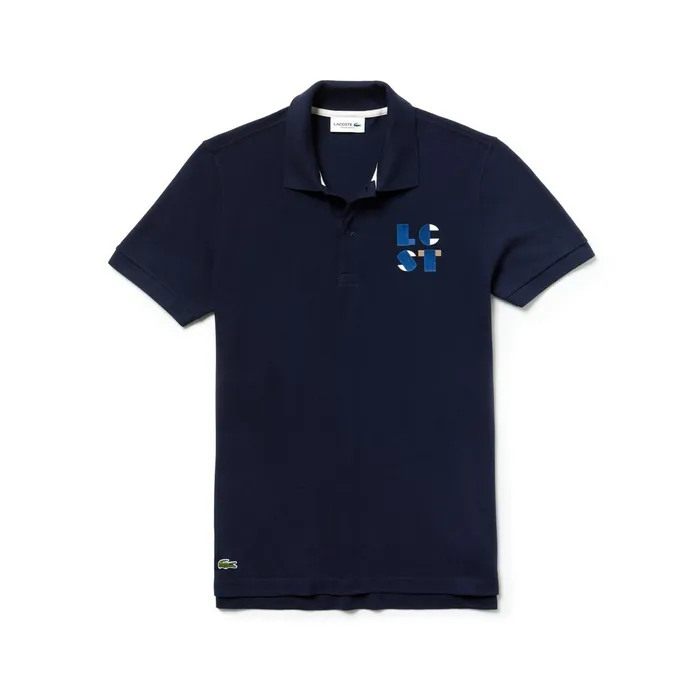 Polos Lacoste Mens Regular Fit LCST Lettering Petit Piqu Polo Navy Blue Gift 4 You