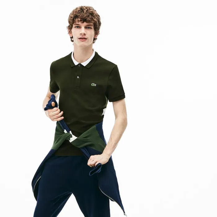 Polos Lacoste Mens Regular Fit Petit Piqu Polo Khaki GreenWhite USA
