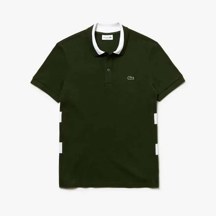 Polos Lacoste Mens Regular Fit Petit Piqu Polo Khaki GreenWhite USA