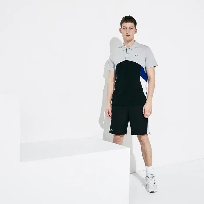 Polos Lacoste Mens SPORT Colorblock Performance Polo Light GreyBlackWhiteBlue Gift for Friend Polos Lacoste Mens SPORT Colorblock Performance Polo Light GreyBlackWhiteBlue Gift for Friend