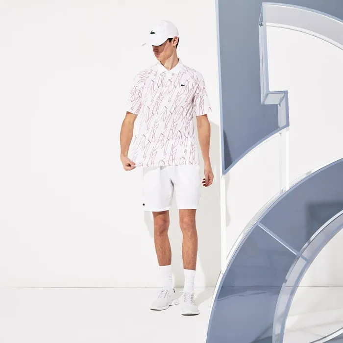 Polos Lacoste Mens SPORT French Open Ultra Lightweight Stretch Polo Shirt WhiteRed For Sale Online