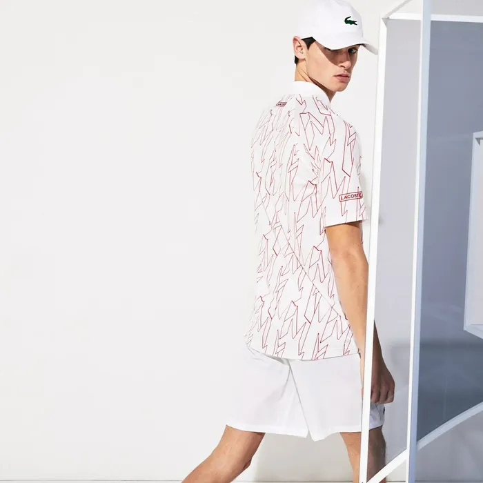 Polos Lacoste Mens SPORT French Open Ultra Lightweight Stretch Polo Shirt WhiteRed For Sale Online