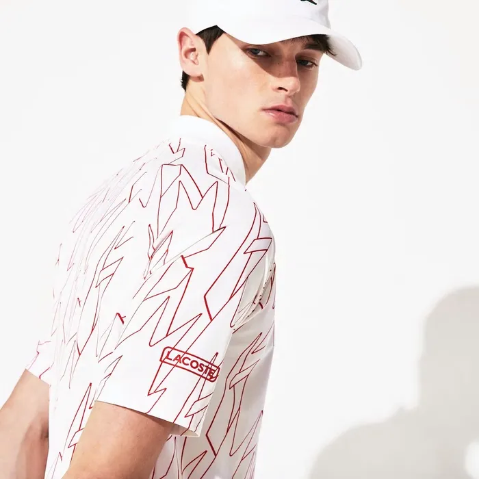 Polos Lacoste Mens SPORT French Open Ultra Lightweight Stretch Polo Shirt WhiteRed For Sale Online