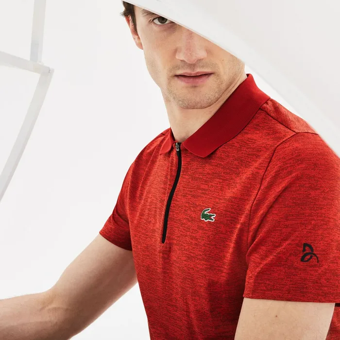 Polos Lacoste Mens SPORT Novak Djokovic Collection Tech Jersey Polo RedBlack For Sale Online