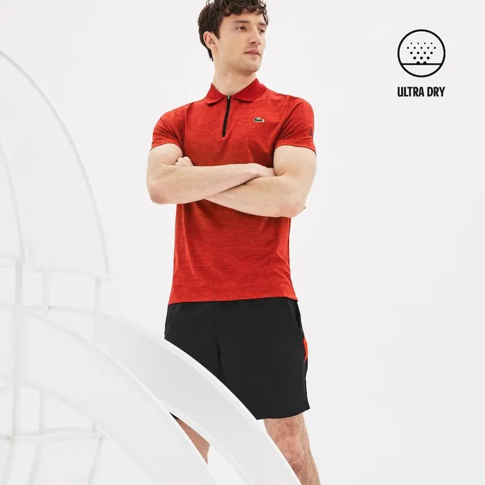 Polos Lacoste Mens SPORT Novak Djokovic Collection Tech Jersey Polo RedBlack For Sale Online