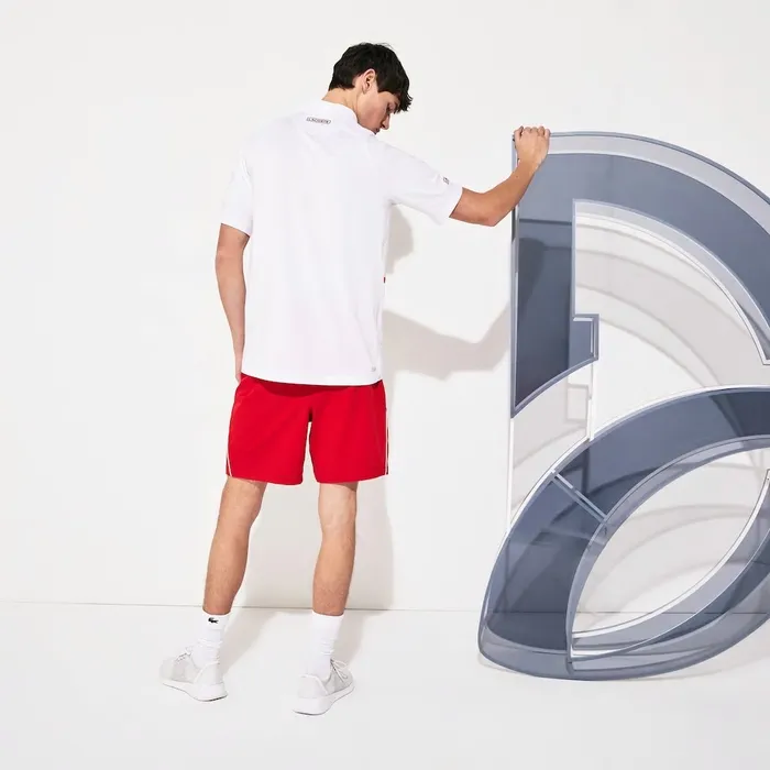 Polos Lacoste Mens SPORT Roland Garros x Novak Djokovic Polo Shirt WhiteRed Gift for Friend