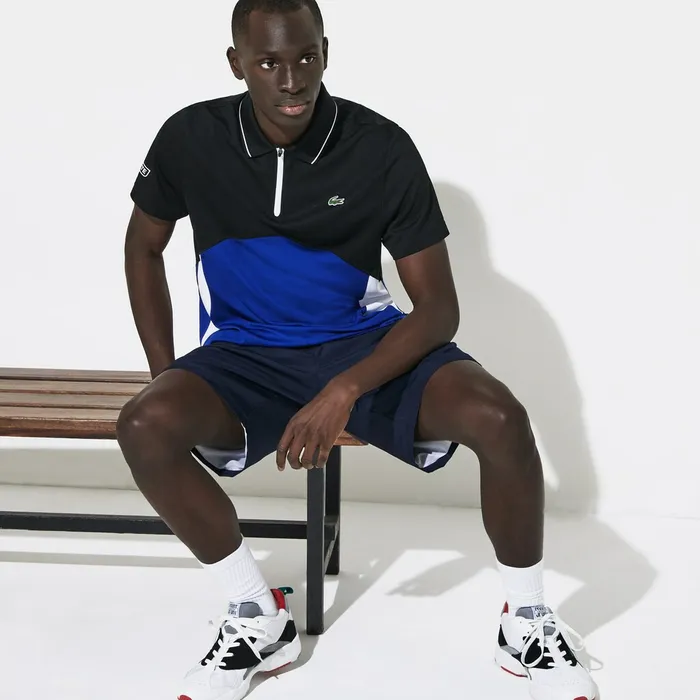 Polos Lacoste Mens SPORT UltraDry Piqu Zip Tennis Polo Shirt BlackBlueWhite For Sale Polos Lacoste Mens SPORT UltraDry Piqu Zip Tennis Polo Shirt BlackBlueWhite For Sale
