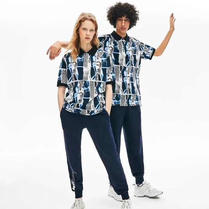 Polos Lacoste Mens Unisex LIVE Loose Fit Graphic Print Cotton Polo Shirt WhiteBlueWhite Shop Polos Lacoste Mens Unisex LIVE Loose Fit Graphic Print Cotton Polo Shirt WhiteBlueWhite Shop