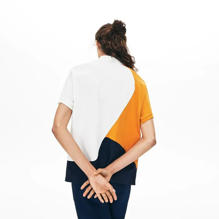 Polos Lacoste Womens ColorBlock Thermoregulating Piqu Polo Navy BlueWhiteOrange Online Outlet Store