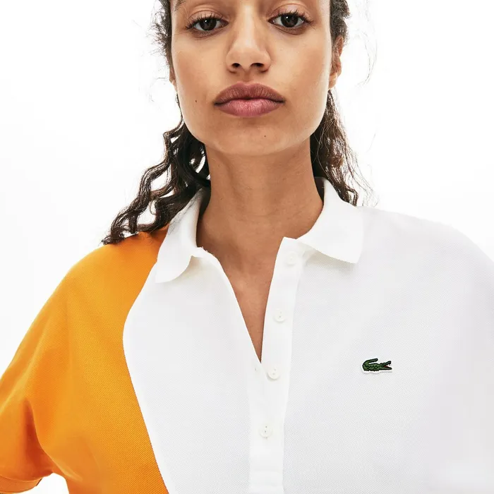 Polos Lacoste Womens ColorBlock Thermoregulating Piqu Polo Navy BlueWhiteOrange Online Outlet Store