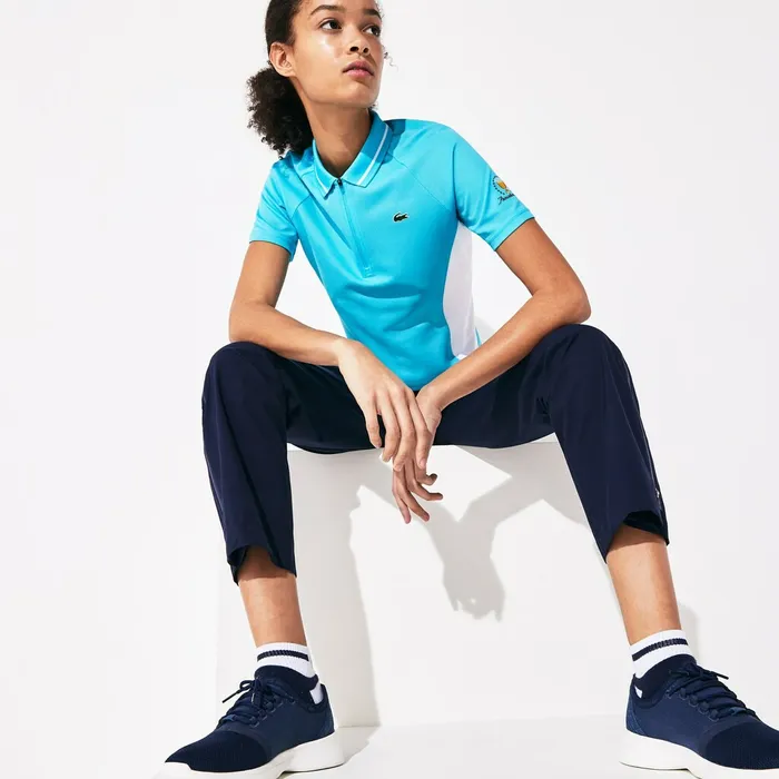 Polos Lacoste Womens Presidents Cup Breathable Texturized ColorBlocked Golf Polo TurquoiseWhite Gift Ideas Polos Lacoste Womens Presidents Cup Breathable Texturized ColorBlocked Golf Polo TurquoiseWhite Gift Ideas