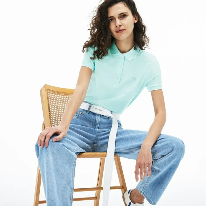 Polos Lacoste Womens Slim Fit Stretch Polo Shirt Light BlueWhite Gift 4 You