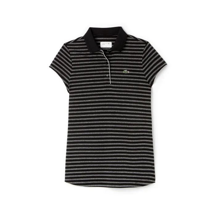 Polos Lacoste Womens SPORT Striped Technical Jersey Golf Polo BlackWhite Outlet