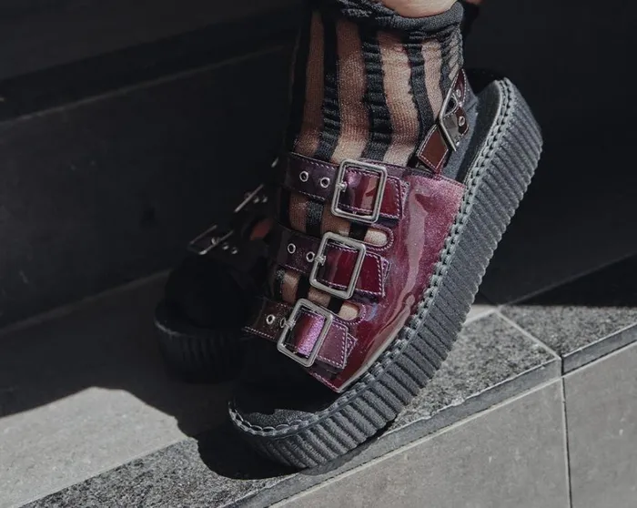 Purple Metallic 3Buckle Mondo Sandal Women TUK Shoes Platforms Purple Metallic 3Buckle Mondo Sandal Women TUK Shoes Platforms