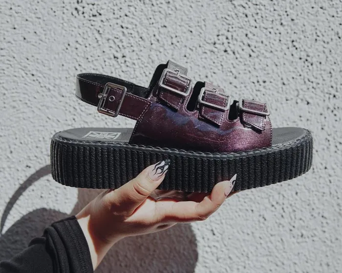 Purple Metallic 3Buckle Mondo Sandal Women TUK Shoes Platforms Purple Metallic 3Buckle Mondo Sandal Women TUK Shoes Platforms