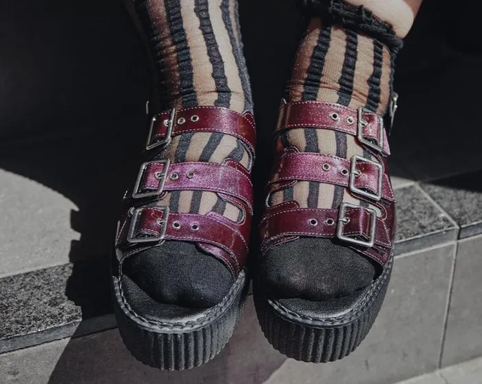 Purple Metallic 3Buckle Mondo Sandal Women TUK Shoes Platforms Purple Metallic 3Buckle Mondo Sandal Women TUK Shoes Platforms