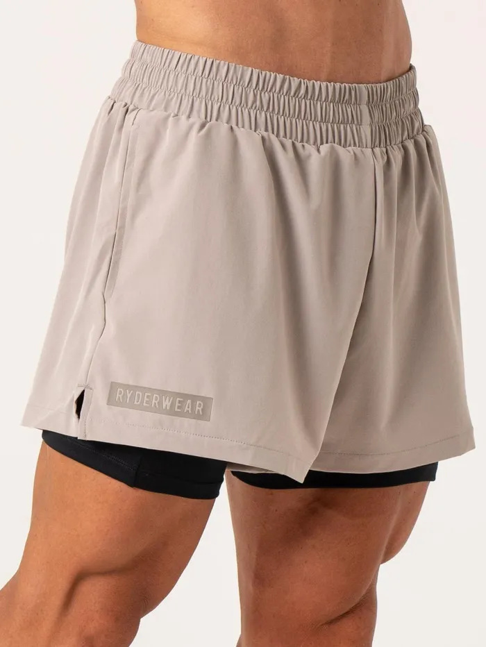 Pursuit 2 In 1 Training Shorts 8211 Taupe Men Ryderwear Gym Shorts