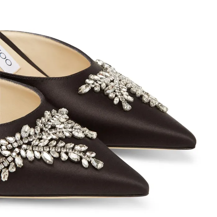 Rav 65 Black Satin Pointed Mules With Crystal Embroidery Black Women JIMMY CHOO Mules