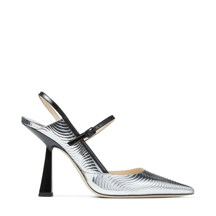 Ray 100 Silver And Black Wave Metallic Leather Sling Back Heels Silverblack Women JIMMY CHOO Pumps Ray 100 Silver And Black Wave Metallic Leather Sling Back Heels Silverblack Women JIMMY CHOO Pumps