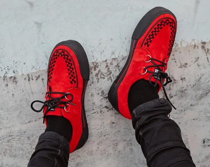 Red Faux Suede Platform Creeper Sneaker Women TUK Shoes Platforms Red Faux Suede Platform Creeper Sneaker Women TUK Shoes Platforms