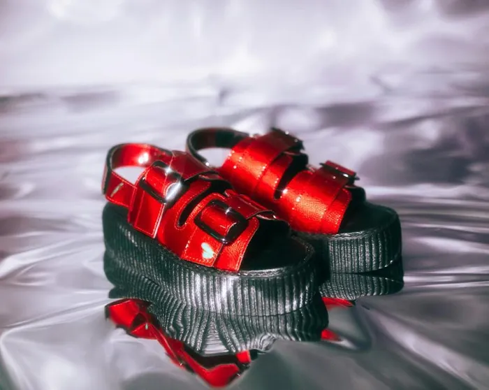 Red Patent 2Buckle Sandal Women TUK Shoes Platforms Red Patent 2Buckle Sandal Women TUK Shoes Platforms