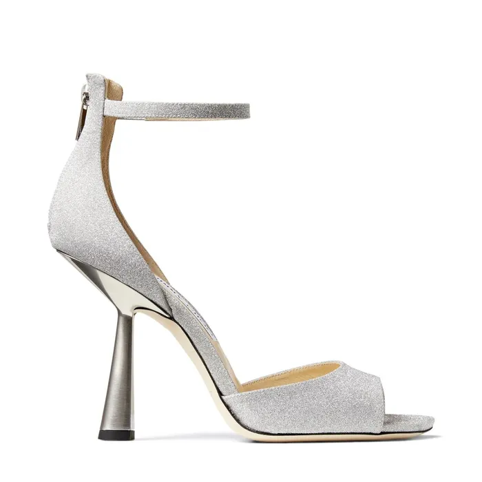 Reon 100 Silver Fine Glitter Fabric Sandals With Kick Heel Silver Women JIMMY CHOO Sandals Reon 100 Silver Fine Glitter Fabric Sandals With Kick Heel Silver Women JIMMY CHOO Sandals