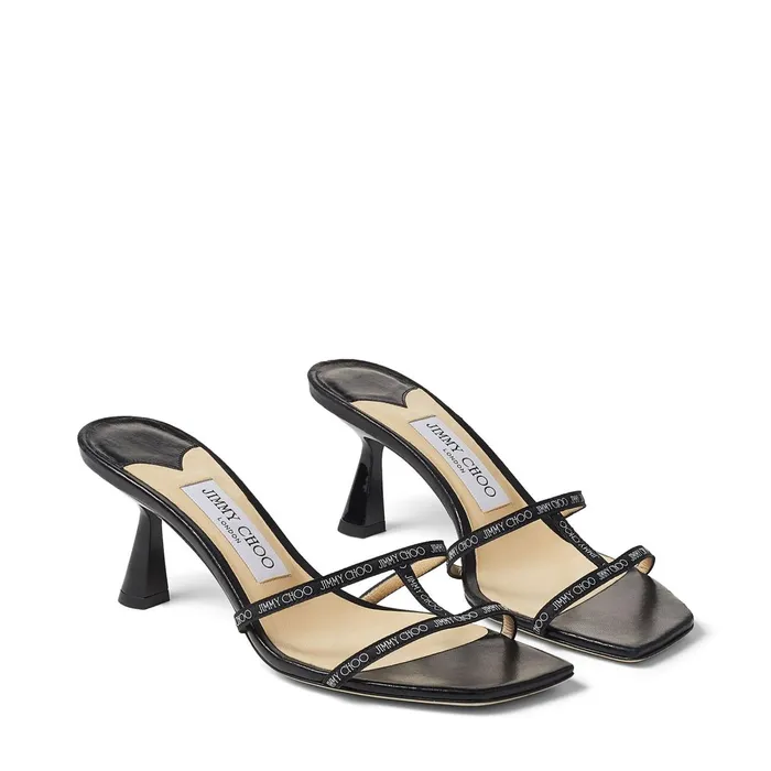 Ria 65 Black Nappa Leather Mules With LogoWoven Ribbon Straps Black Women JIMMY CHOO Mules