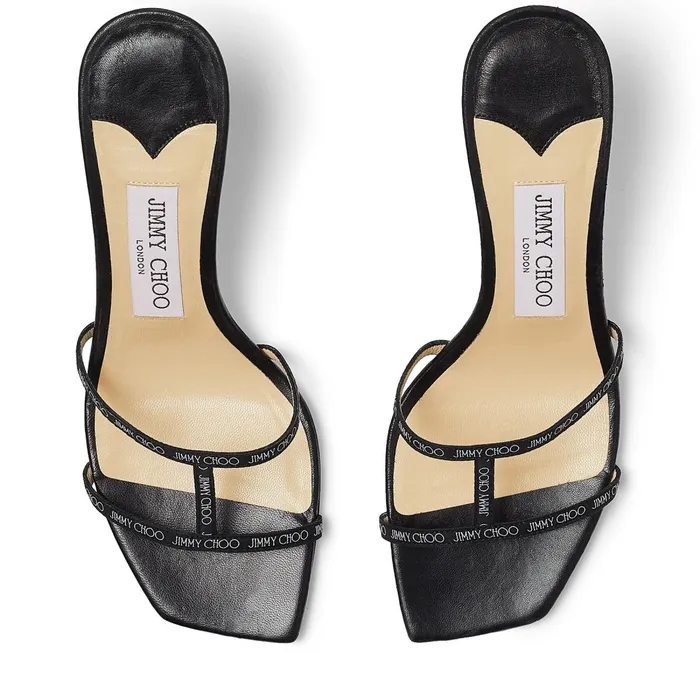 Ria 65 Black Nappa Leather Mules With LogoWoven Ribbon Straps Black Women JIMMY CHOO Mules