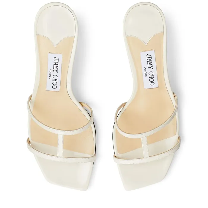Ria 65 Latte Patent Leather Mules With Kick Heel Latte Women JIMMY CHOO Mules