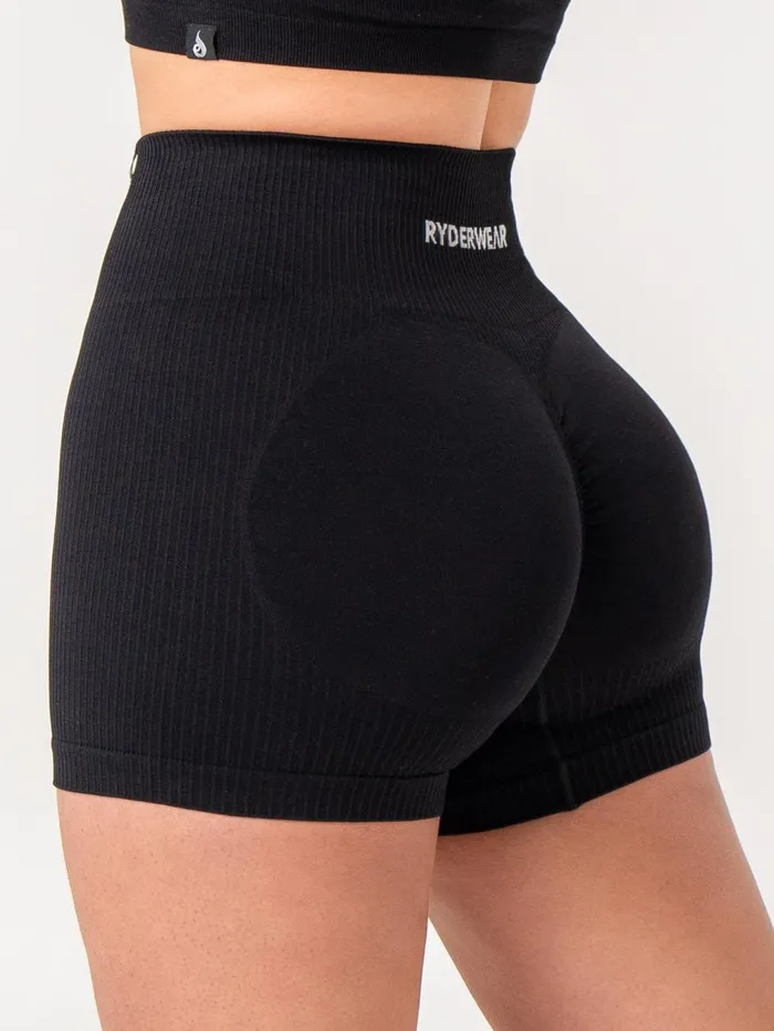 Rib Scrunch Seamless Shorts 8211 Black Women Ryderwear Gym Shorts