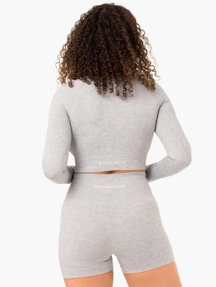 Rib Seamless Long Sleeve Top 8211 Light Grey Marl Women Ryderwear Tops