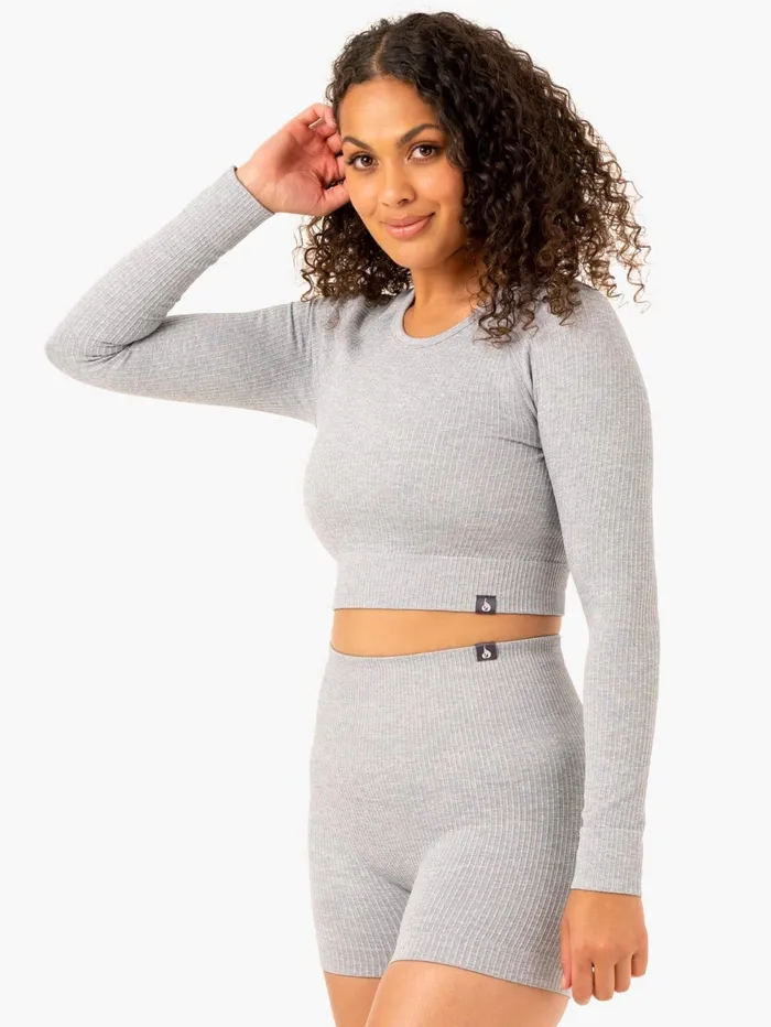 Rib Seamless Long Sleeve Top 8211 Light Grey Marl Women Ryderwear Tops